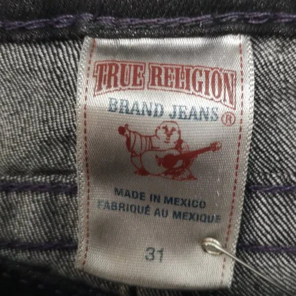 True Religion Ladies Size 31 Black World Tour Skinny Jeans w/ Purple Stitching - Picture 3 of 13